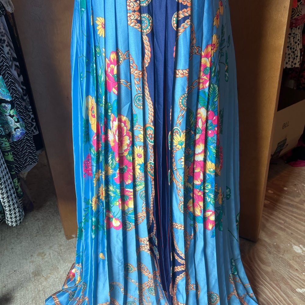 Sky Blue Floral Maxi Dress with Braided Strap Accent - Picture 3 of 5
